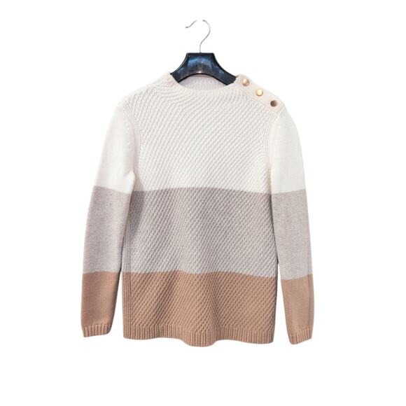 Talbots Petite Colorblock Mockneck Pullover Tan & Cream Size P EUC - Picture 2 of 3